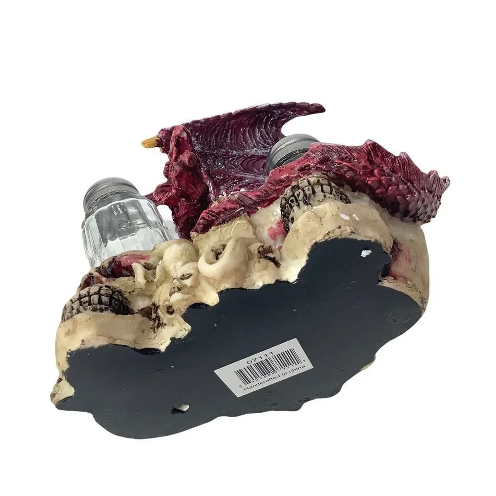 SALT & Pepper‎ Shaker Set Medieval Purple Dragon and Skulls holder